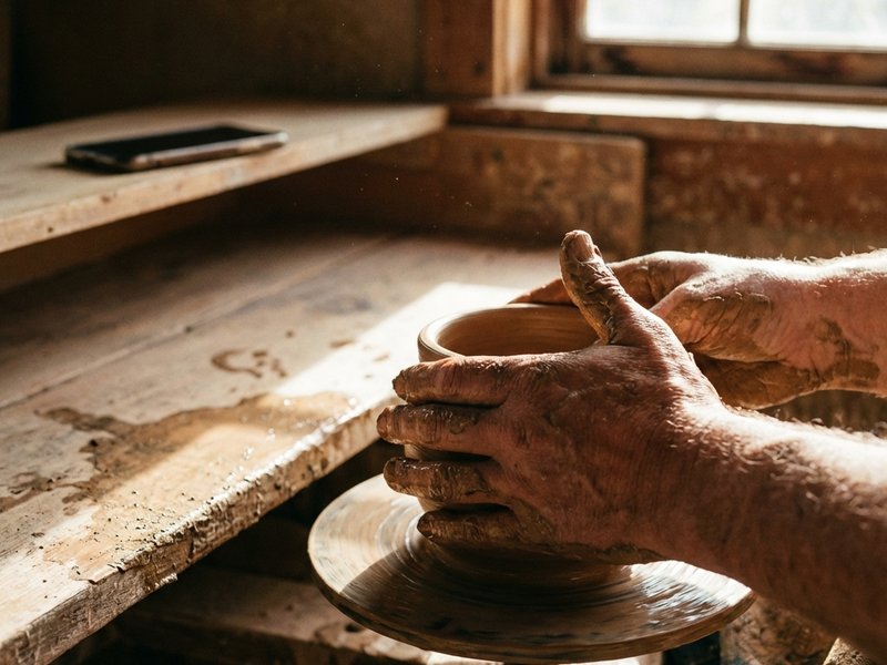 Hände arbeiten mit Ton, analoges Handwerk