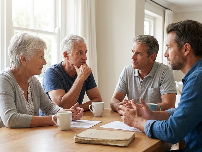 Famiglia discute rispettosamente a tavola