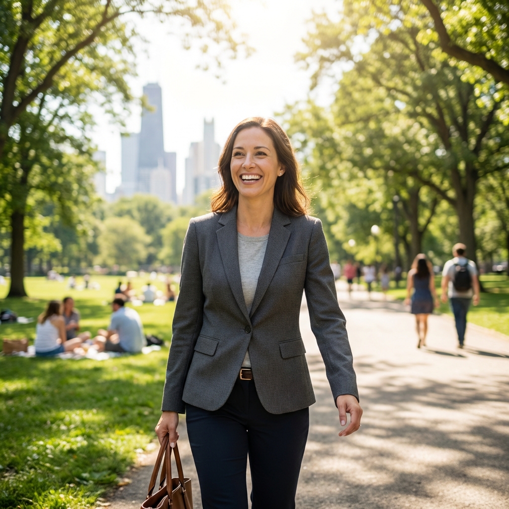 Pracující osoba procházející se v parku