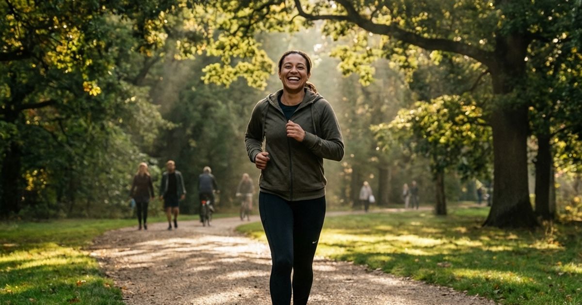 Persona felice che cammina nel parco