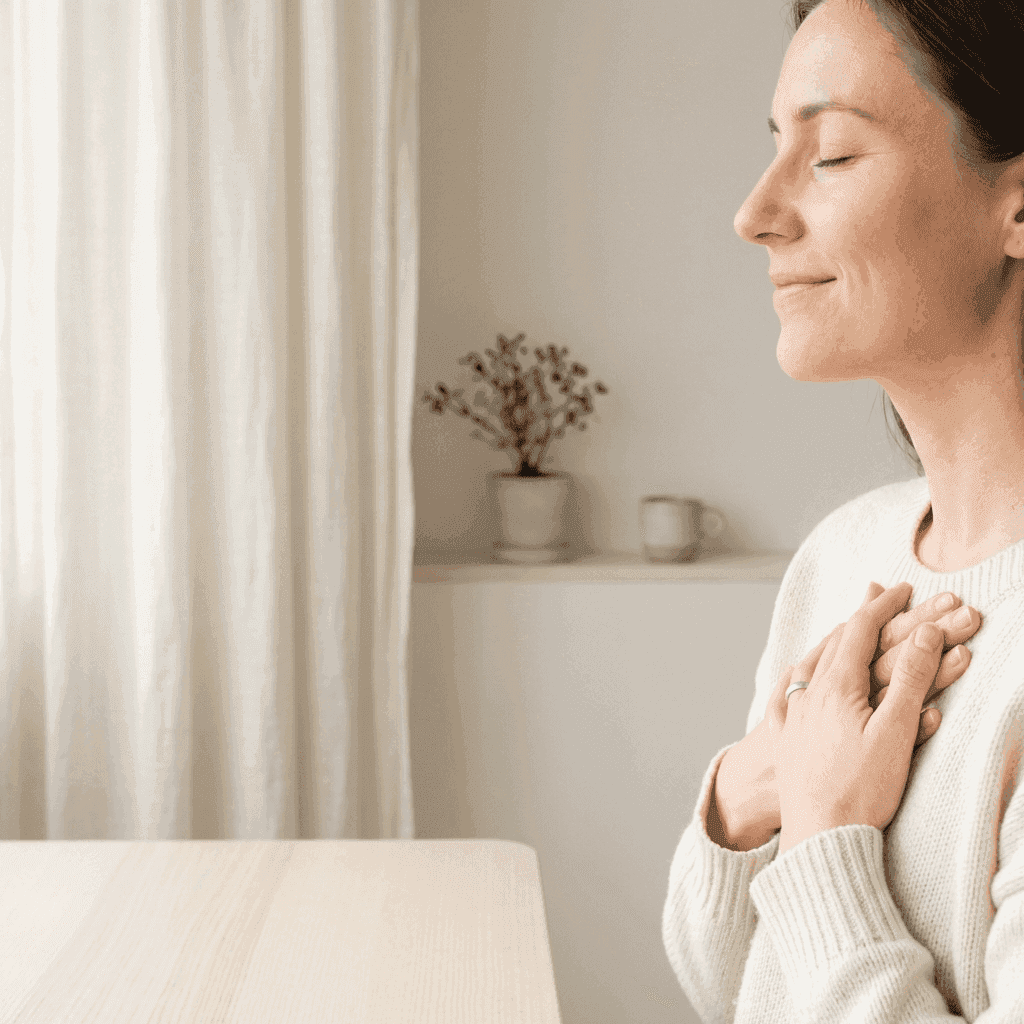 Vrouw beoefent ontspannen ademhalingsoefening