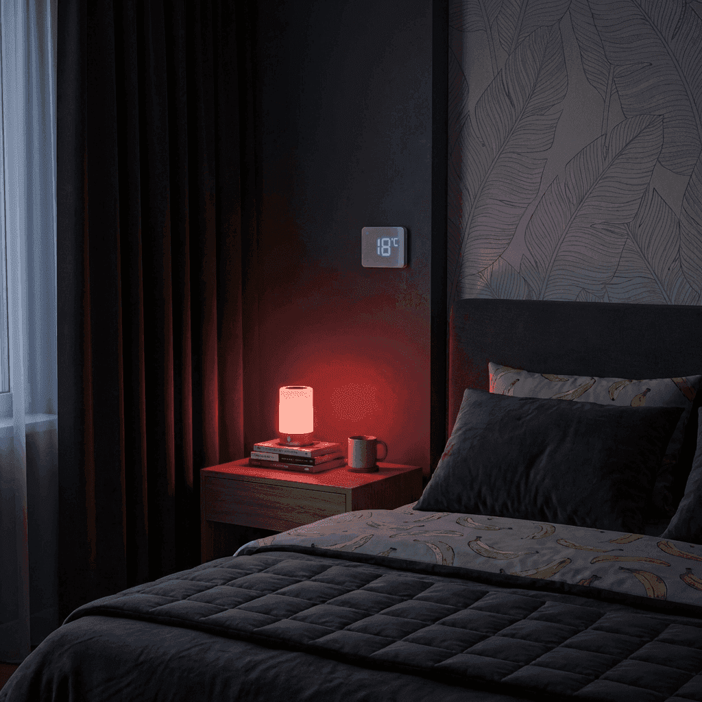 Ložnice s termostatem na 18 stupňů a červeným světlem