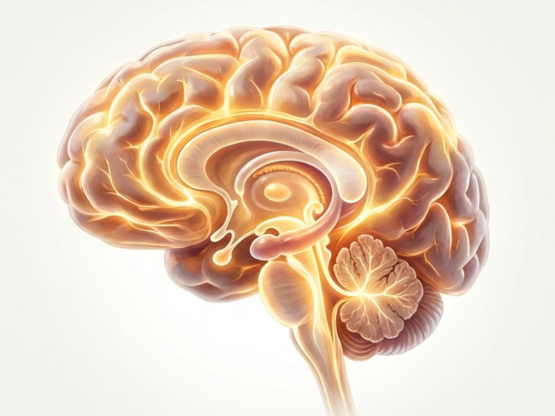 Illustrazione medica di un cervello con centri della felicità luminosi