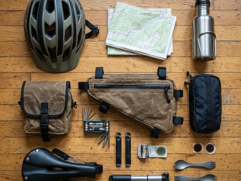 Equipaggiamento per bikepacking Flatlay