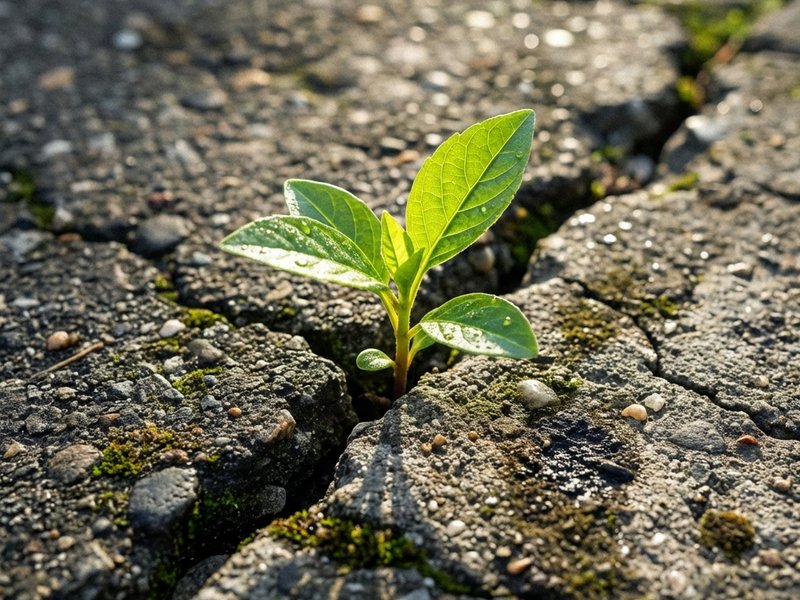 Pflanze wächst aus einer Betonritze