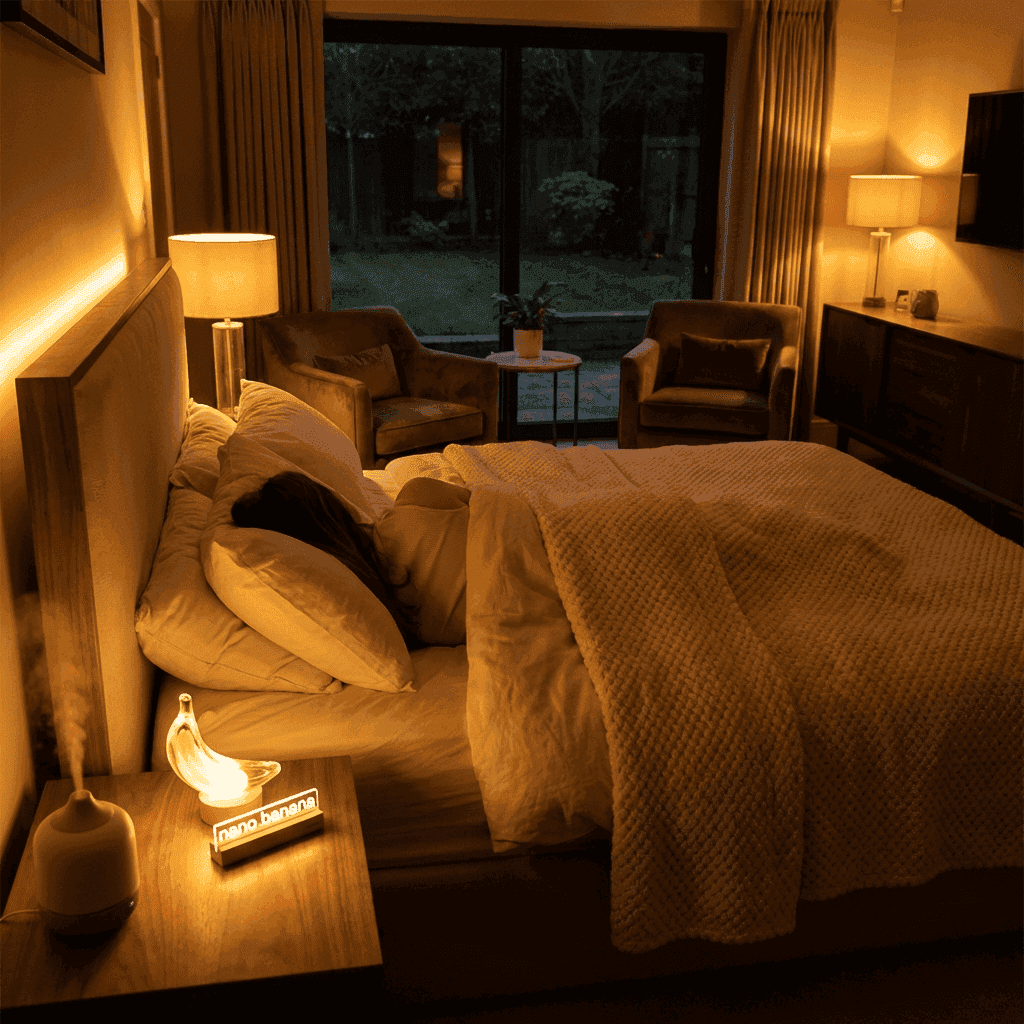 Osoba spí hluboce a klidně v útulné posteli