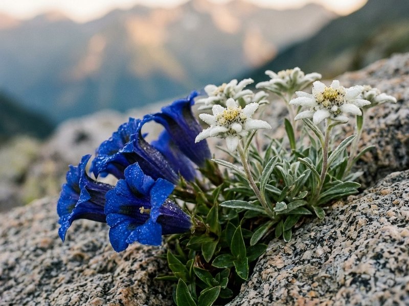 Rare Alpenblumen zwischen Felsen